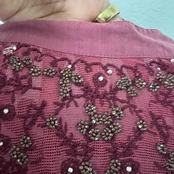 Free People Size XS‎ Have It My Way Top Beaded Tie Back Peasant Pink Boho Fairy - Picture 7 of 11